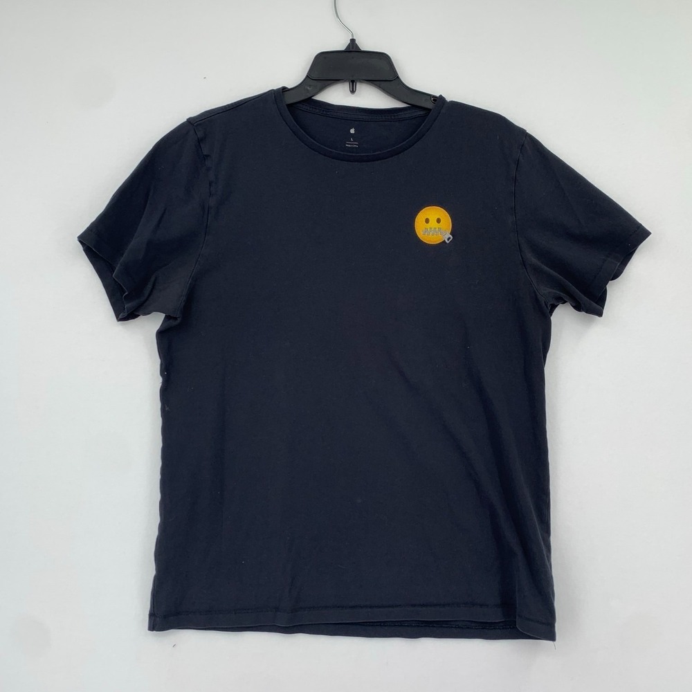 Apple Campus Zippered Mouth Emoji Black TShirt SZ L Rare Employees Only Collect